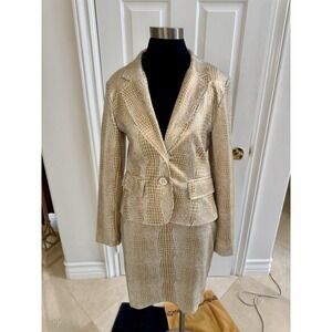 Mason Thomas Women's Gold Suit‎ Blazer And Skirt Sz M - Designer Animal Print